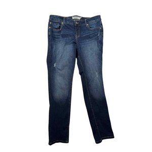 Torrid Denim Jeans Sz 16R Straight Distressed Mid Rise Whiskered Blue